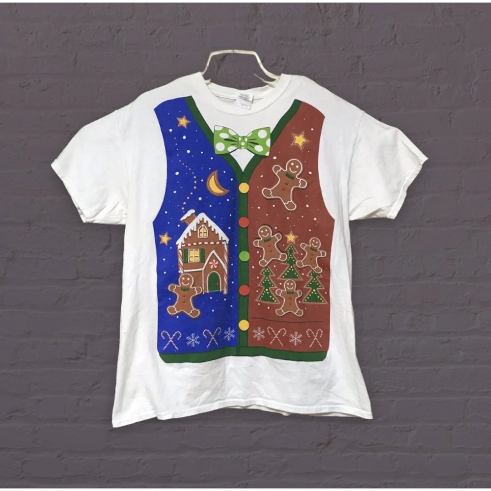 Gingerbread Man House T Shirt Vest Large Gildan Christmas Holiday